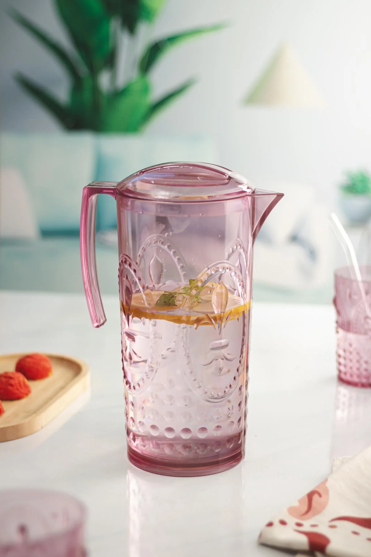 Akrilik Mürdüm Sürahi 2,3 lt Ve 6'lı & Su Meşrubat Kahve Yanı Bardağı 400 ml Seti ( Cam Değildir ) görsel 3