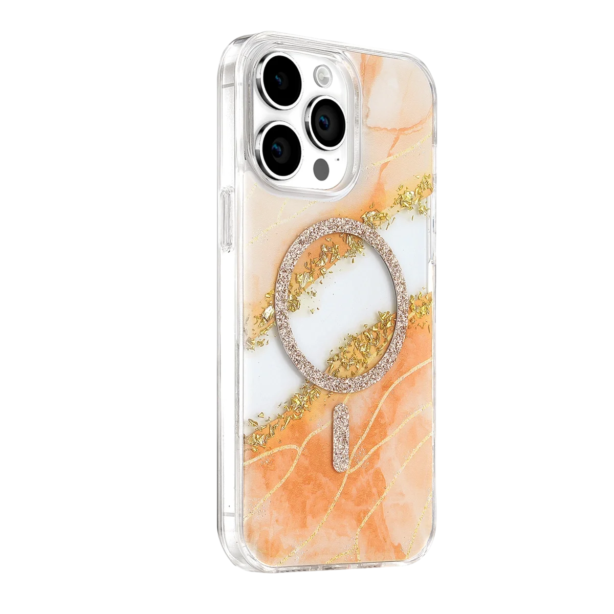 Onegif Apple İphone 15 Pro Max Lotus Simli Magsafe Kapak - Turuncu görsel 2