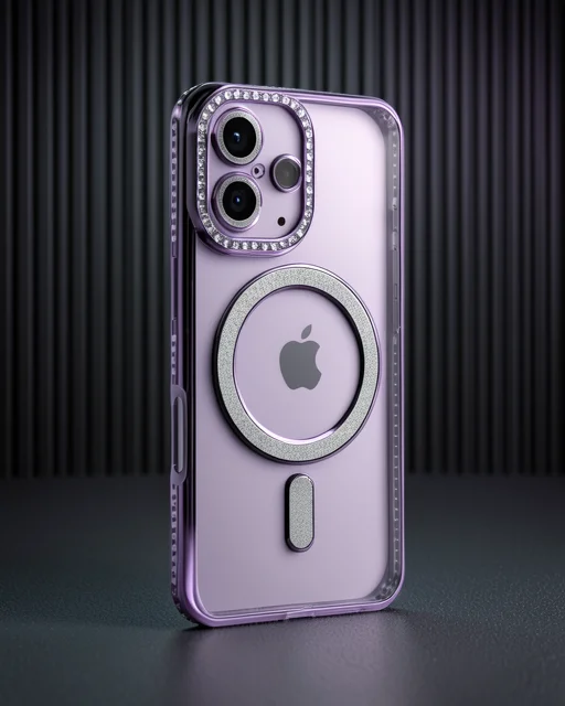 Apple İphone 16 Kılıf Joke Simli Magneticsafe Kılıf - Derin Mor
