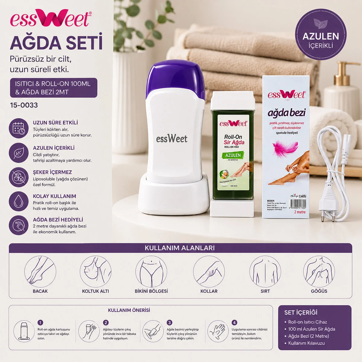 Ağda Seti Isıtıcı - Roll-on 100ML - Ağda Bezi 2MT görsel 2