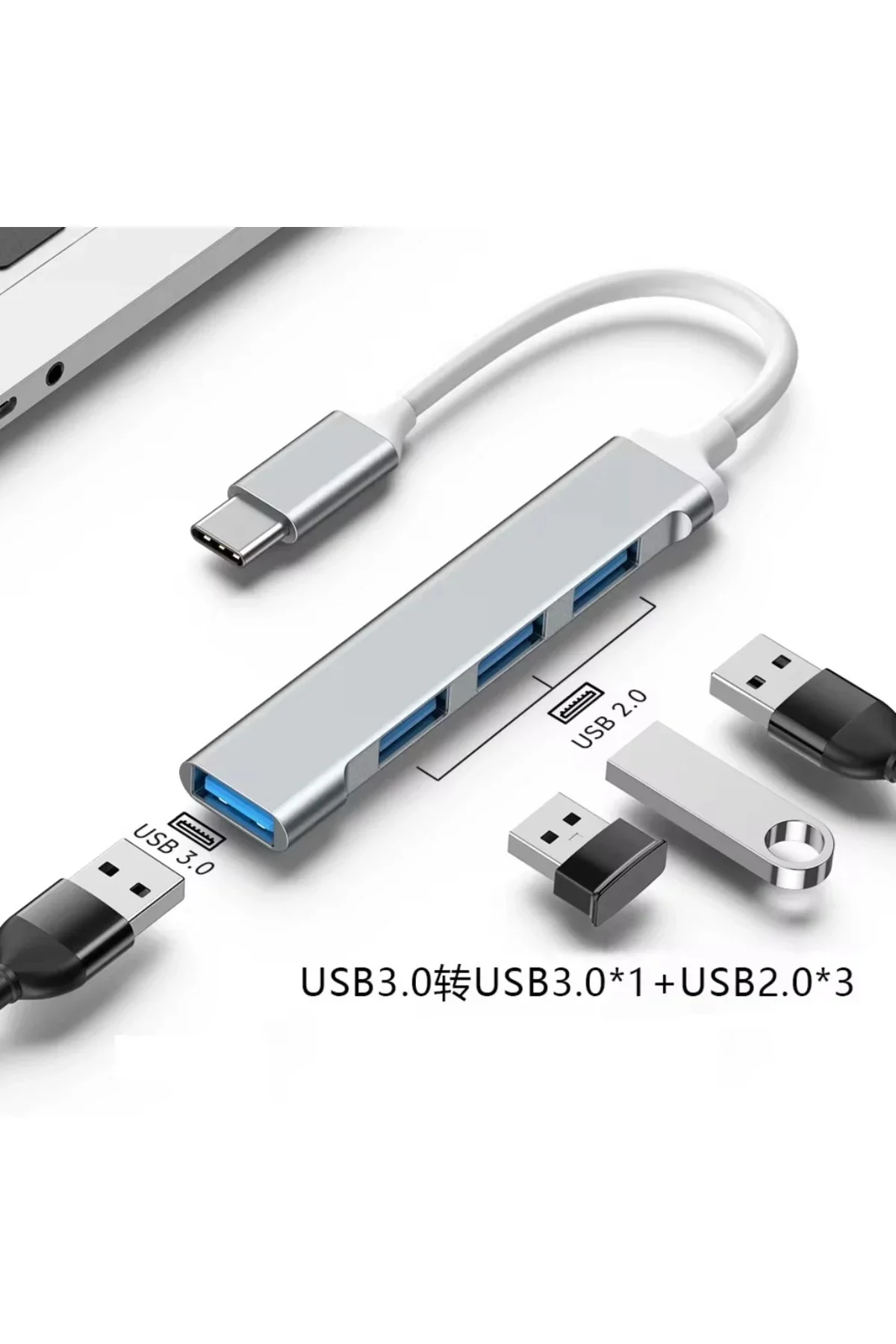 Type-C USB Çoklayıcı Hub | 1x USB 3.0 + 3x USB 2.0 | Yüksek Hızlı Dönüştürücü Adaptö görsel 3