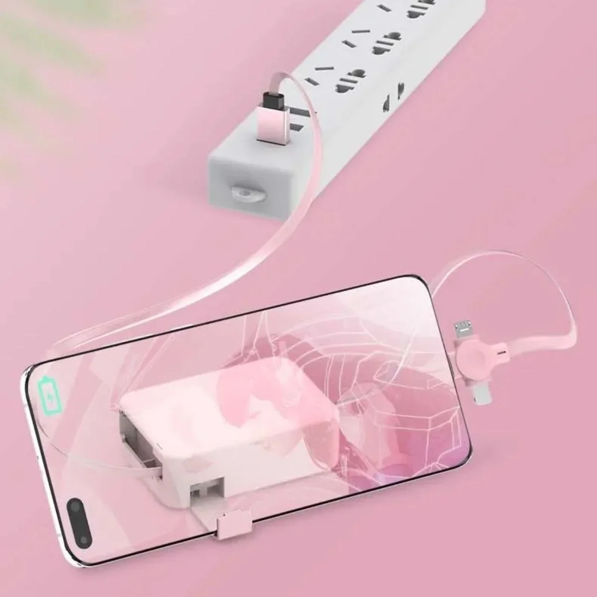 Cep Tipi Telefon Tutuculu Makaralı Uzayıp Kısalabilen 3'ü 1 Arada USB Şarj Kablosu görsel 4