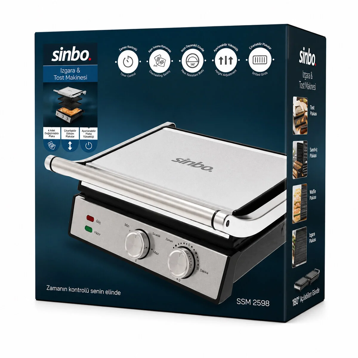 Izgara Ve Tost Makinesi 4 Dilim Yapışmaz Yüzey 2000W SSM-2598 görsel 3
