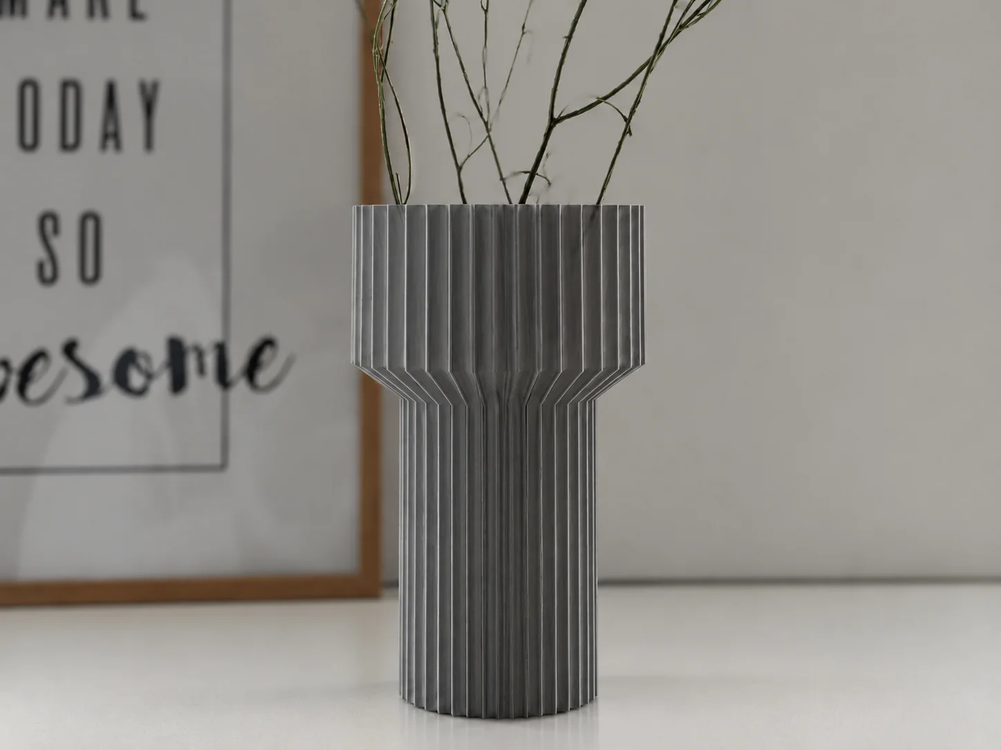 3D Baskı Modern Dekoratif Çiçek Vazosu - Minimal Silindir Tasarımlı Masaüstü Vazo, Ev ve Ofis Dekoru-Gri