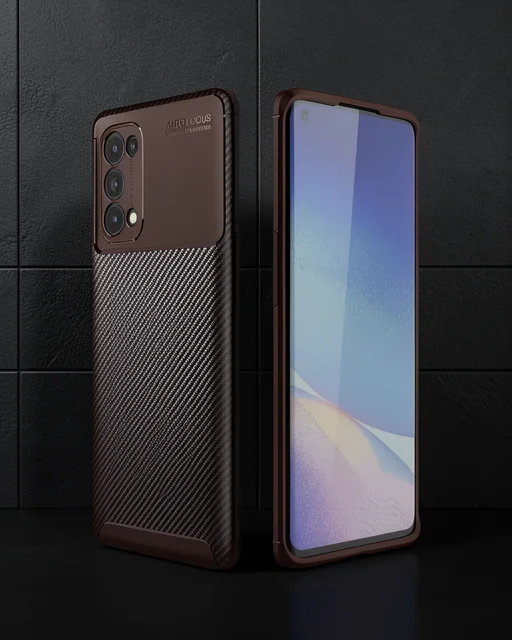 Oppo Reno 5 Pro Kılıf Auto Focus Karbon Kapak - Kahverengi