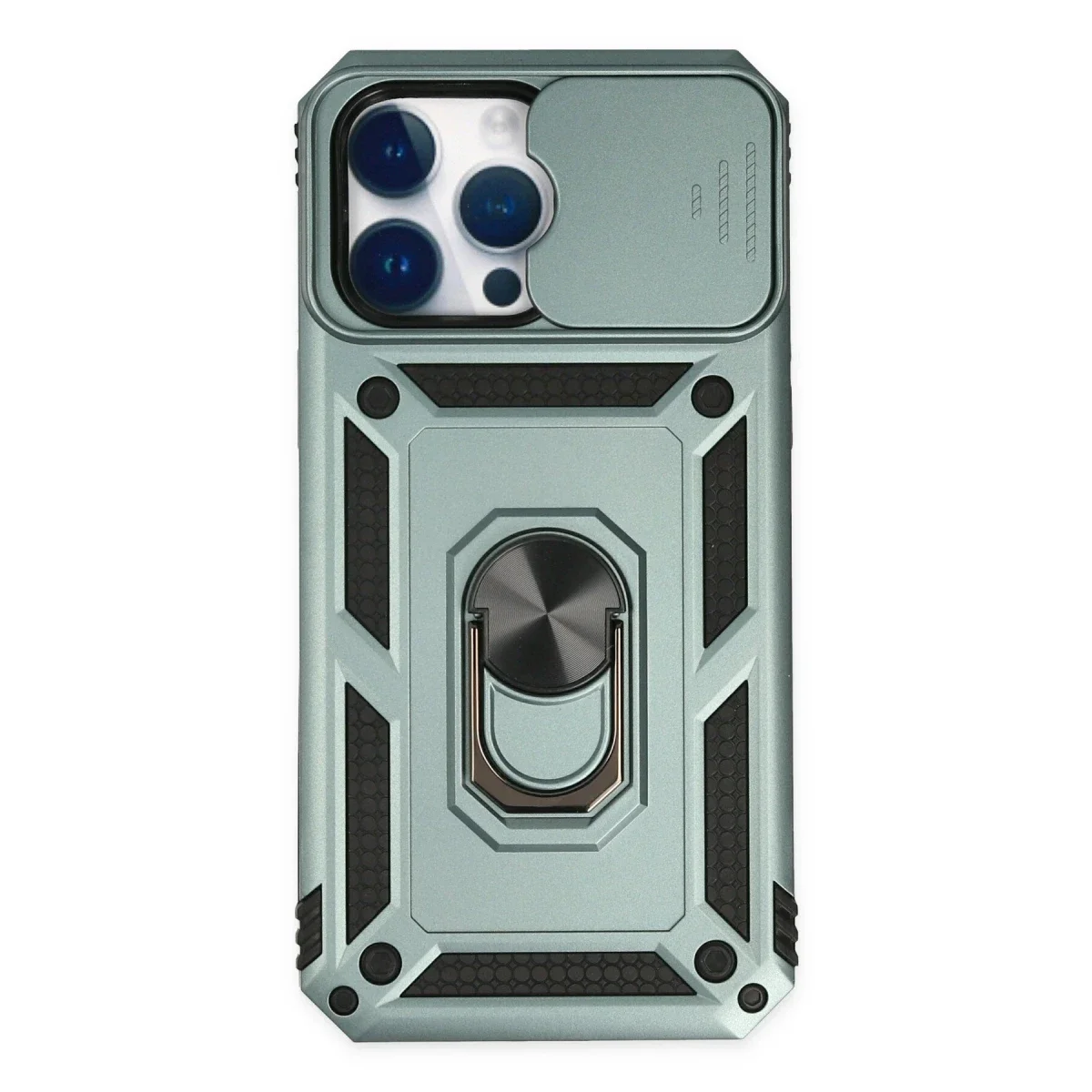 Apple iPhone 14 Pro Kılıf Pars Lens Yüzüklü Silikon - Yeşil