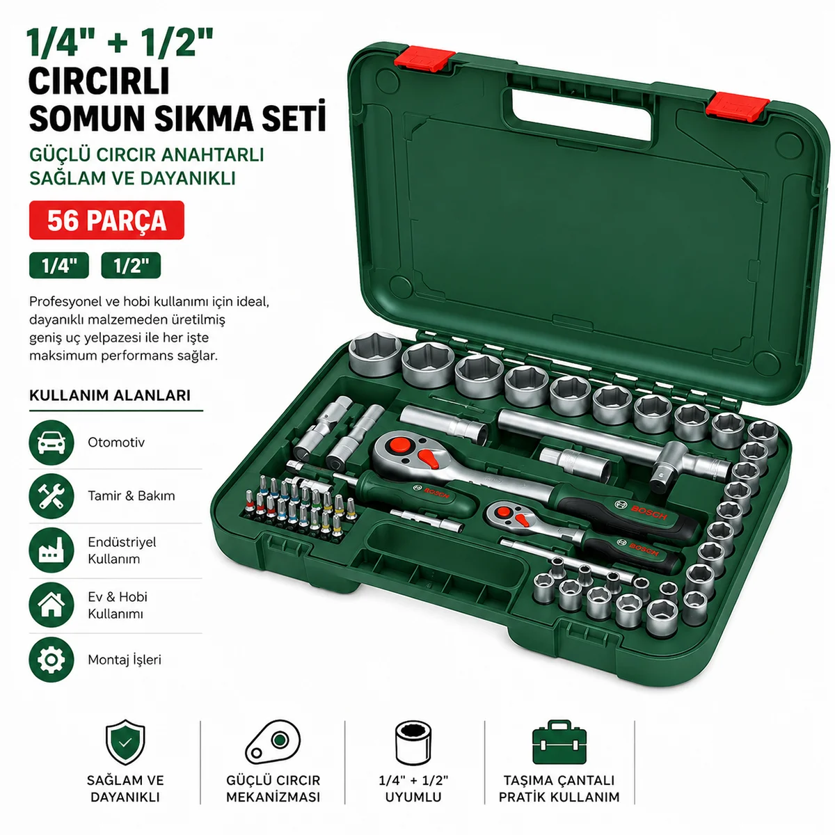 56 Parça Lokma Takımı (1/2" & 1/4") - Plastik Çantalı görsel 2