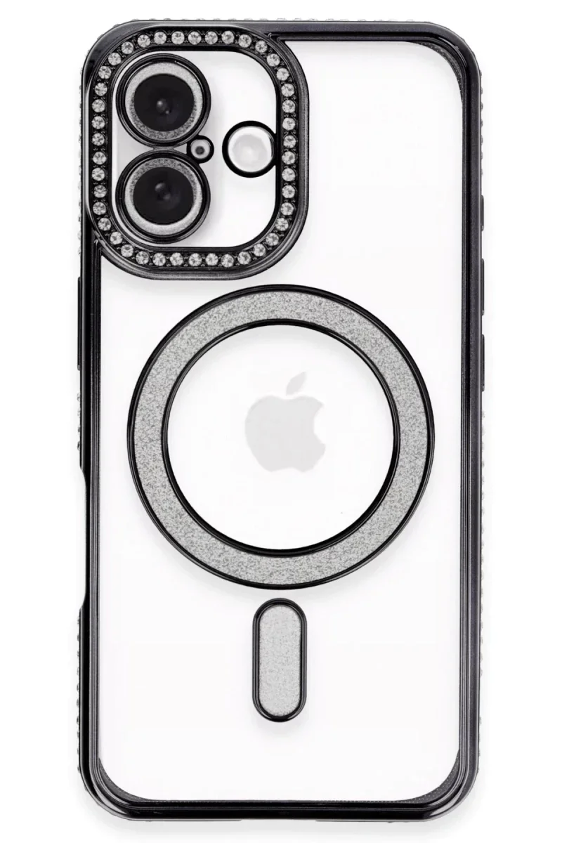 Apple iPhone 16 Kılıf Joke Simli Magneticsafe Kılıf - Siyah görsel 2