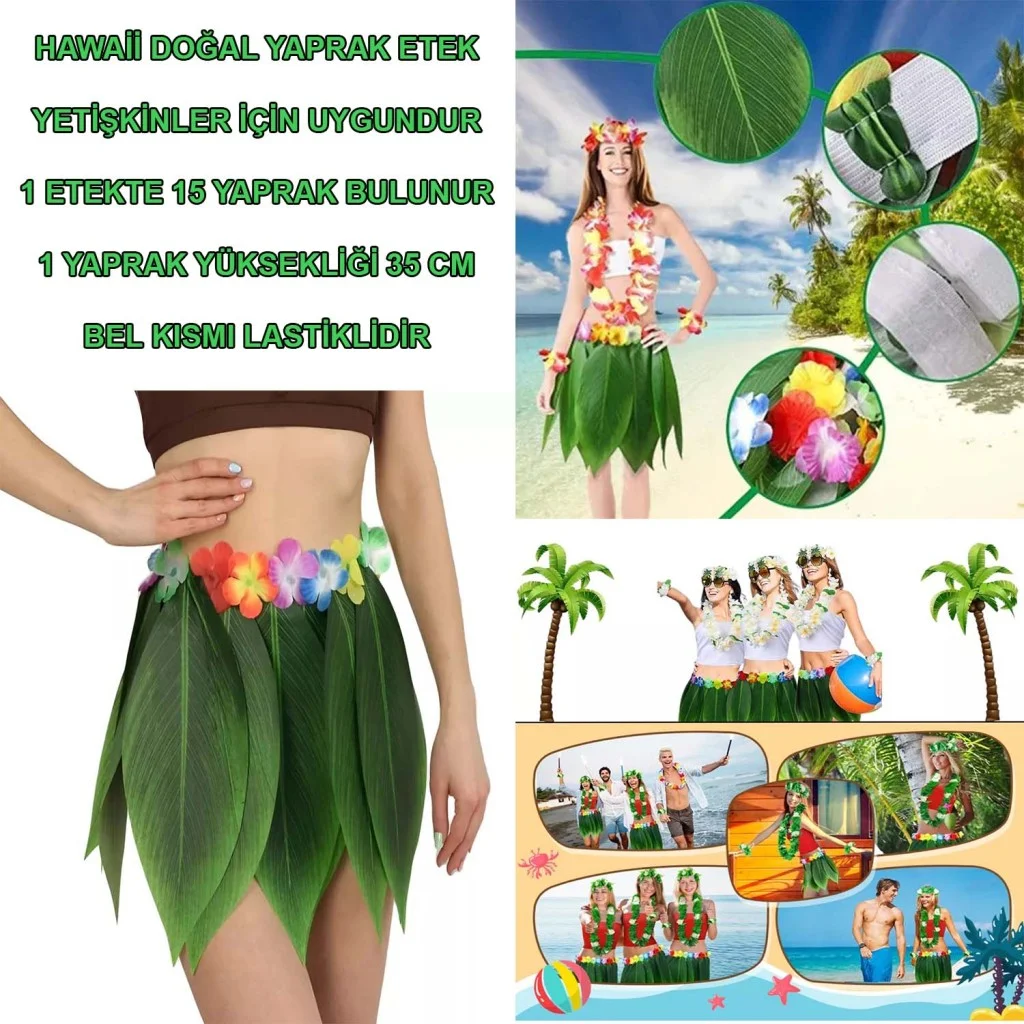 Tropikal Esintili Hawaii Yapraklı Parti Eteği Yetişkin Boy görsel 2