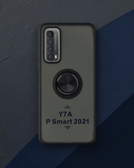 Huawei P Smart 2021 Kılıf Montreal Yüzüklü Silikon Kapak - Siyah