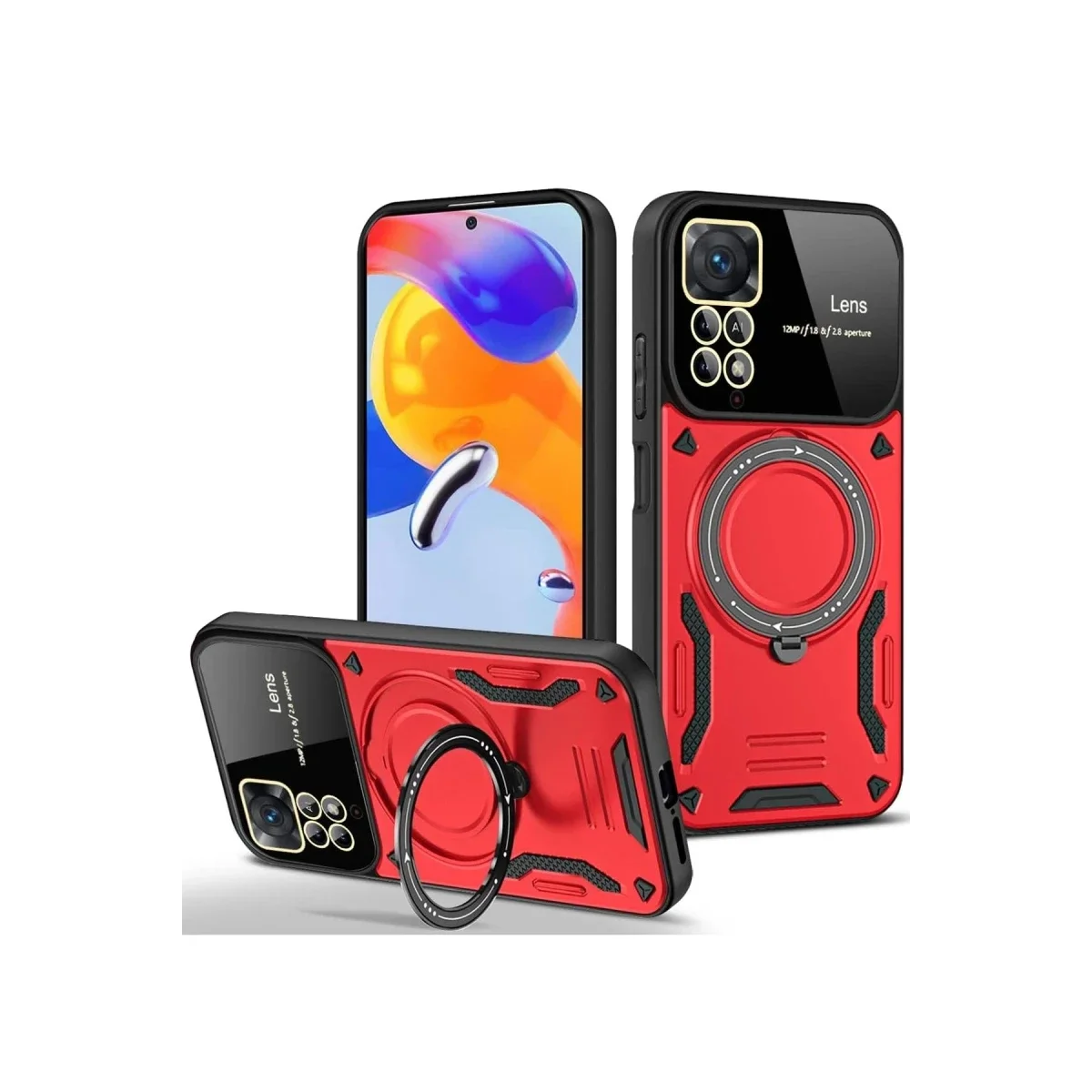 Xiaomi Redmi Note 11 Pro Kılıf Joy Lens Standlı Kapak - Kırmızı