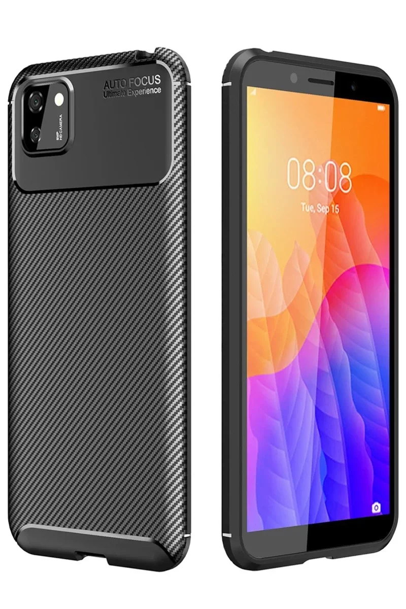 Huawei Y5P Kılıf Auto Focus Karbon Kapak - Siyah