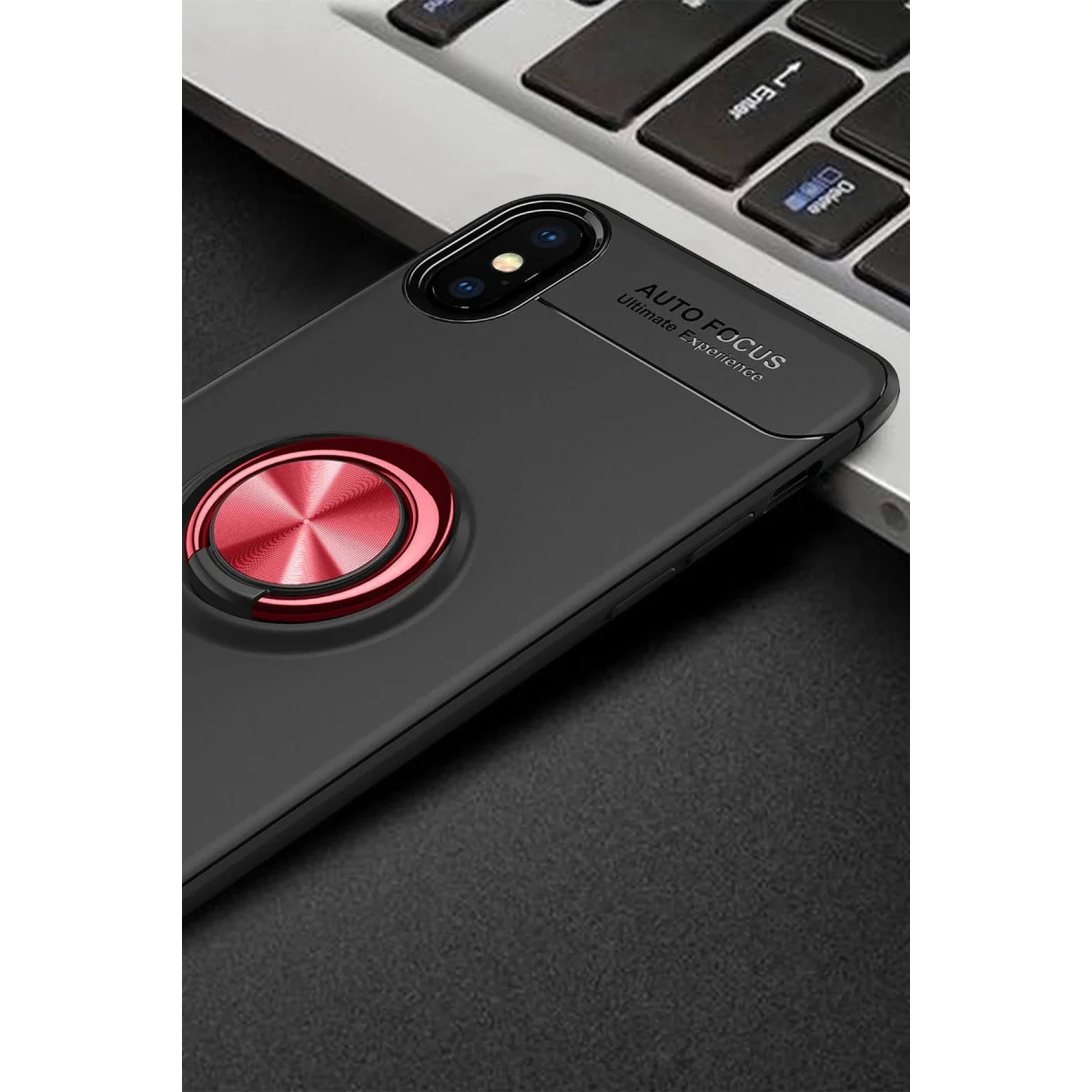 Apple İphone Xs Max Kılıf Range Yüzüklü Silikon - Siyah-kırmızı görsel 2