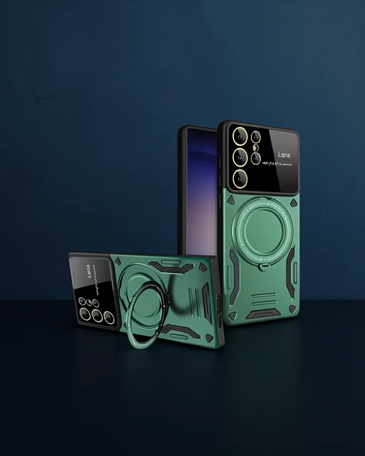 Samsung Galaxy S24 Ultra Kılıf Joy Lens Standlı Kapak - Koyu Yeşil