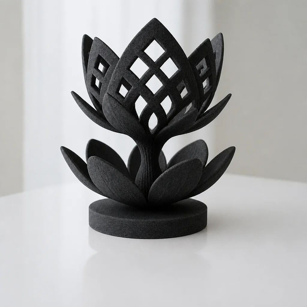 3D Baskı Lotus Çiçeği Mumluk - Dekoratif Tealight Mumluk-Siyah