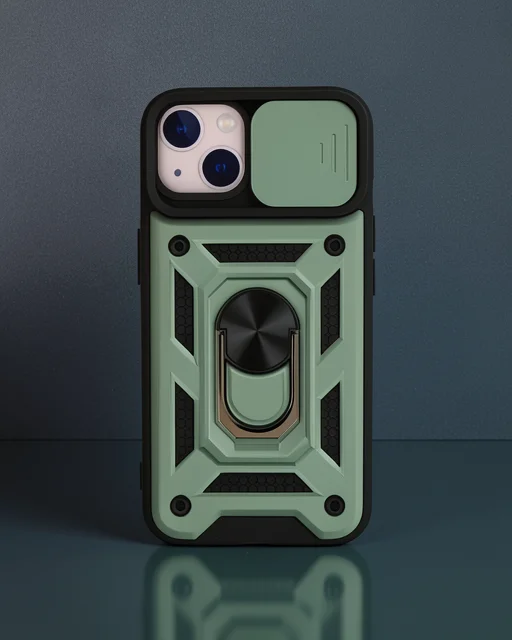 Apple İphone 15 Kılıf Pars Lens Yüzüklü Silikon - Yeşil