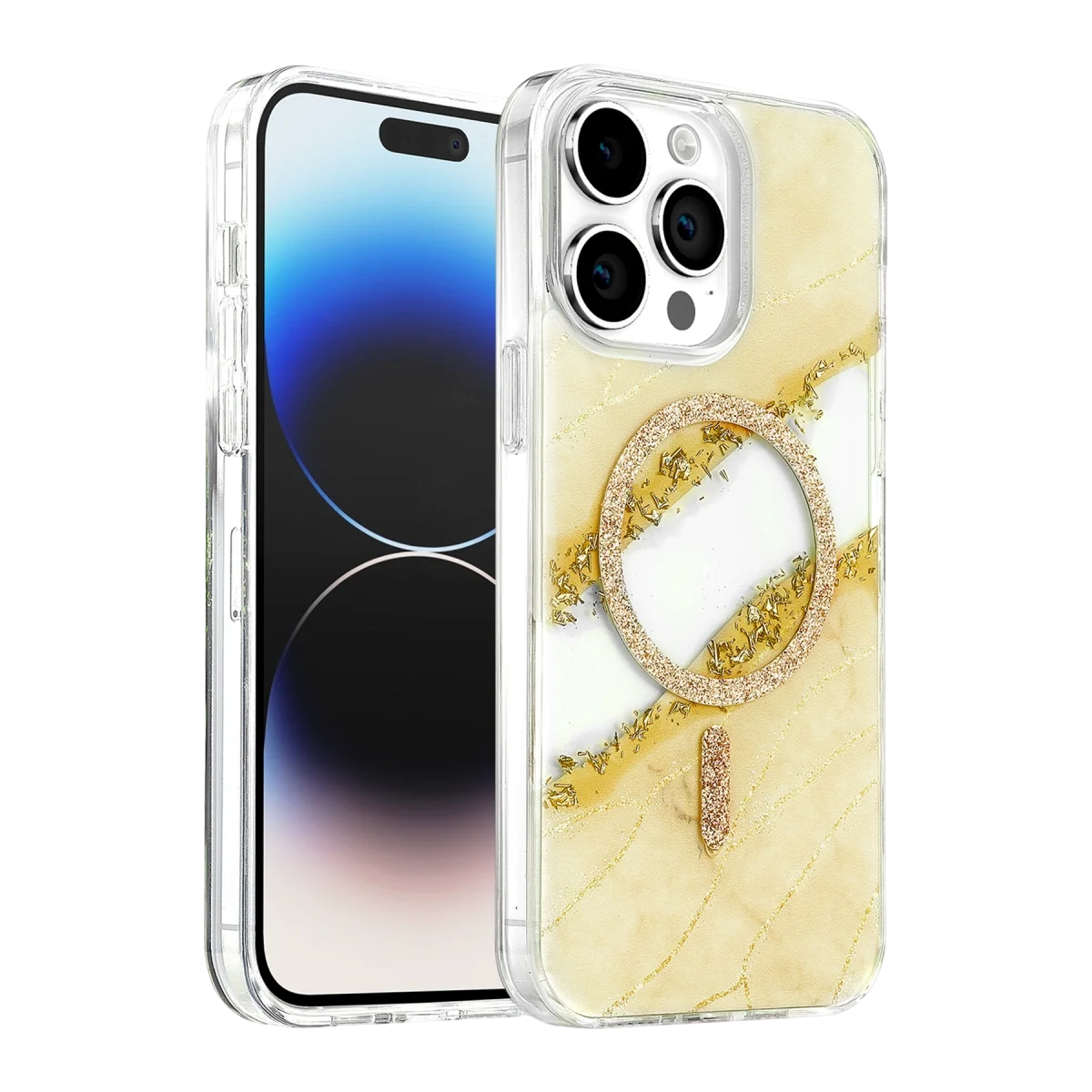 Onegif Apple İphone 14 Pro Max Lotus Simli Magsafe Kapak - Gümüş