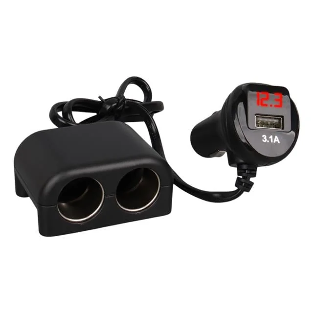 Olesson 1641 12-24V Tek USB Girişli 120W 80cm Kablolu Dijital Voltaj Ekranlı 2’li Araç Çakmak Çoklayıcı görsel 2