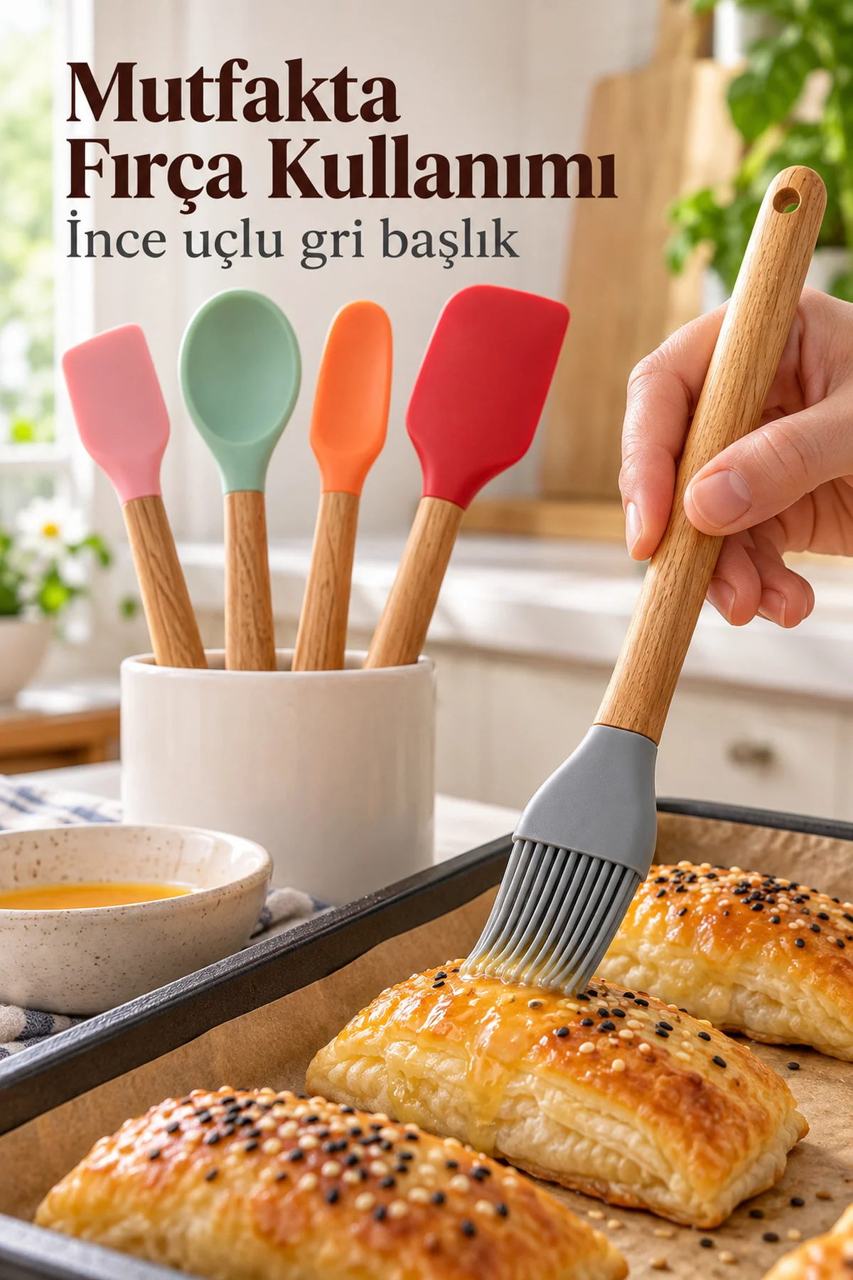 Mutfak Gereçleri Seti Ahşap Görünümlü Saplı Renkli Başlıklar görsel 2