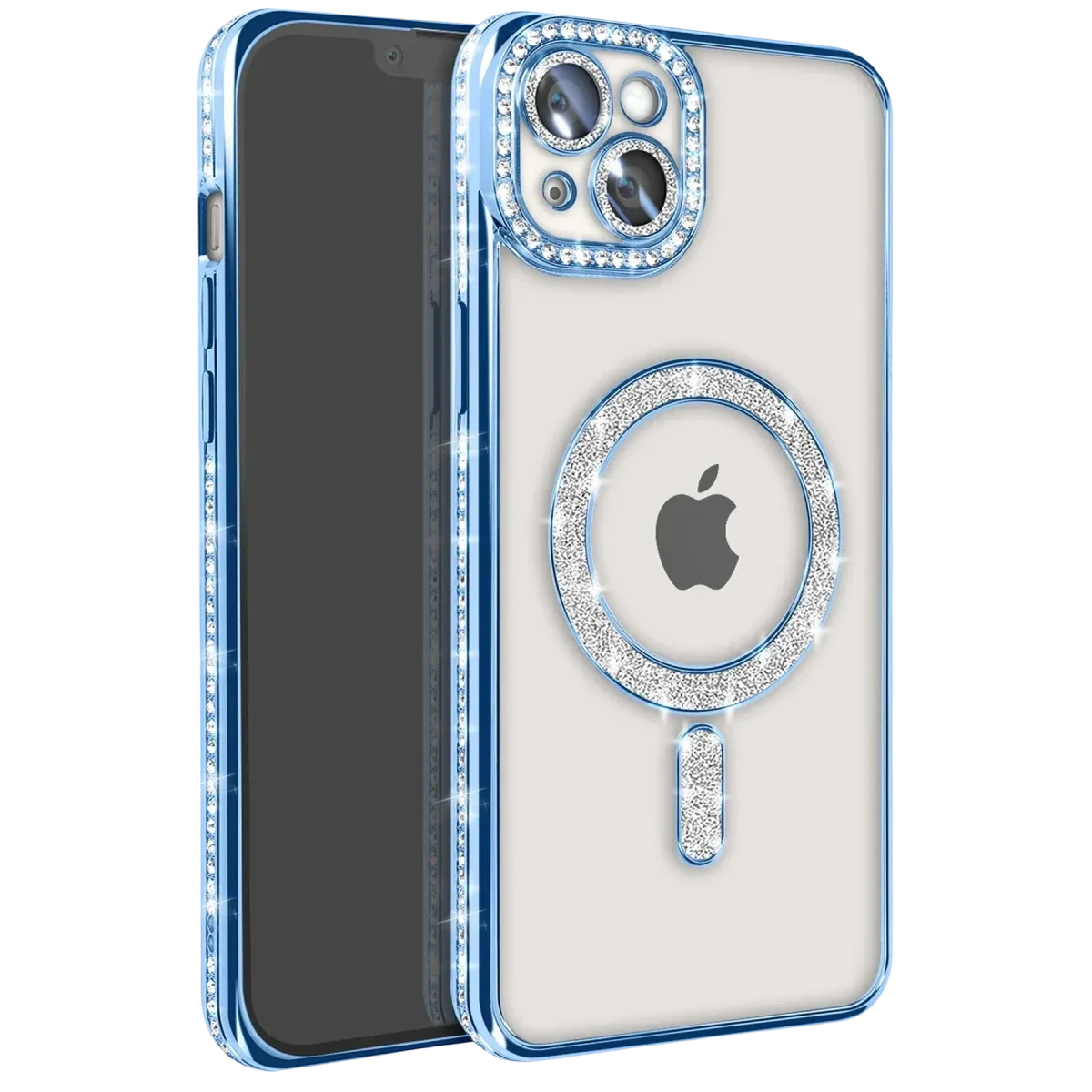 Apple iPhone 15 Kılıf Joke Simli Magneticsafe Kılıf - Mavi