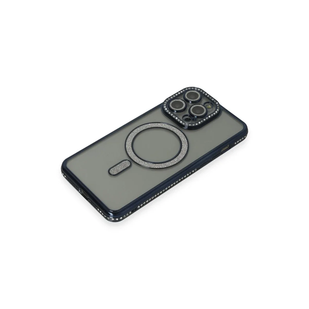 Apple iPhone 15 Pro Kılıf Joke Simli Magneticsafe Kılıf - Lacivert görsel 3
