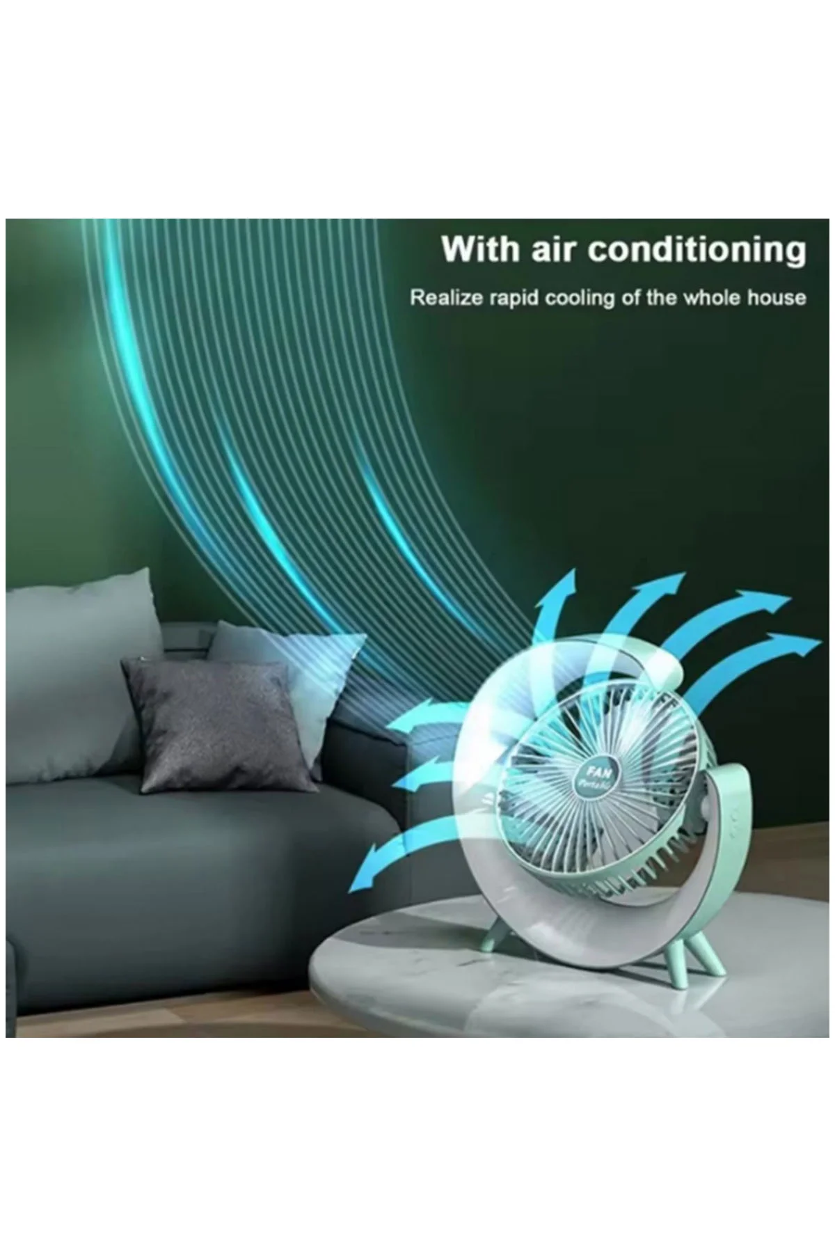 Masaüstü Vantilatör Usb Şarjlı Rgb Led Işıklı 3 Kademeli 180° Ayarlanabilir Soğutucu Fan Pembe görsel 4