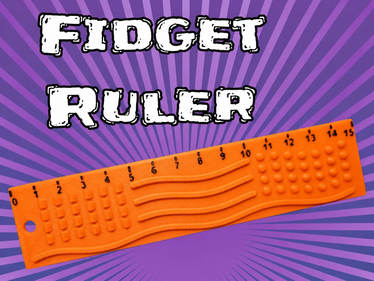 3D Baskı Dokunsal Fidget Cetveli - Kabartmalı Stres ve Odaklanma Oyuncağı - Turuncu