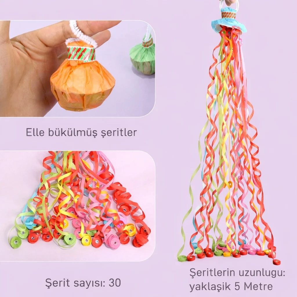 30 Şeritli Renkli Elle Atılan Konfeti – 5 Metre Uzayan Şerit Konfeti 1 Adet görsel 2
