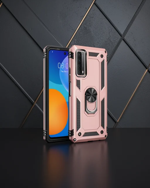Huawei P Smart 2021 Kılıf Sofya Yüzüklü Silikon Kapak - Rose