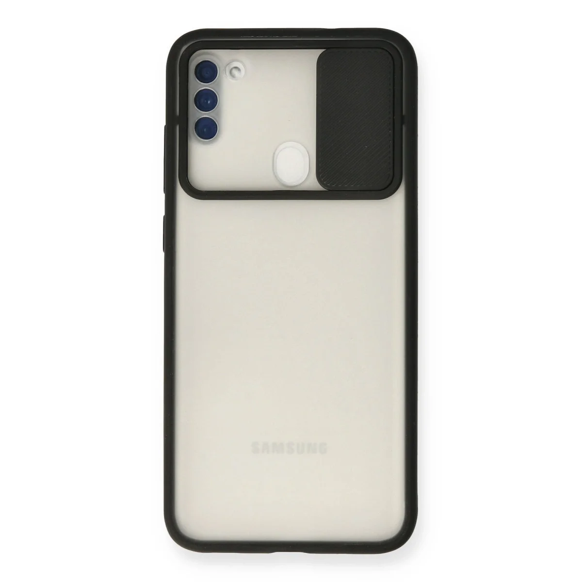 Samsung Galaxy A11 Kılıf Palm Buzlu Kamera Sürgülü Silikon - Siyah