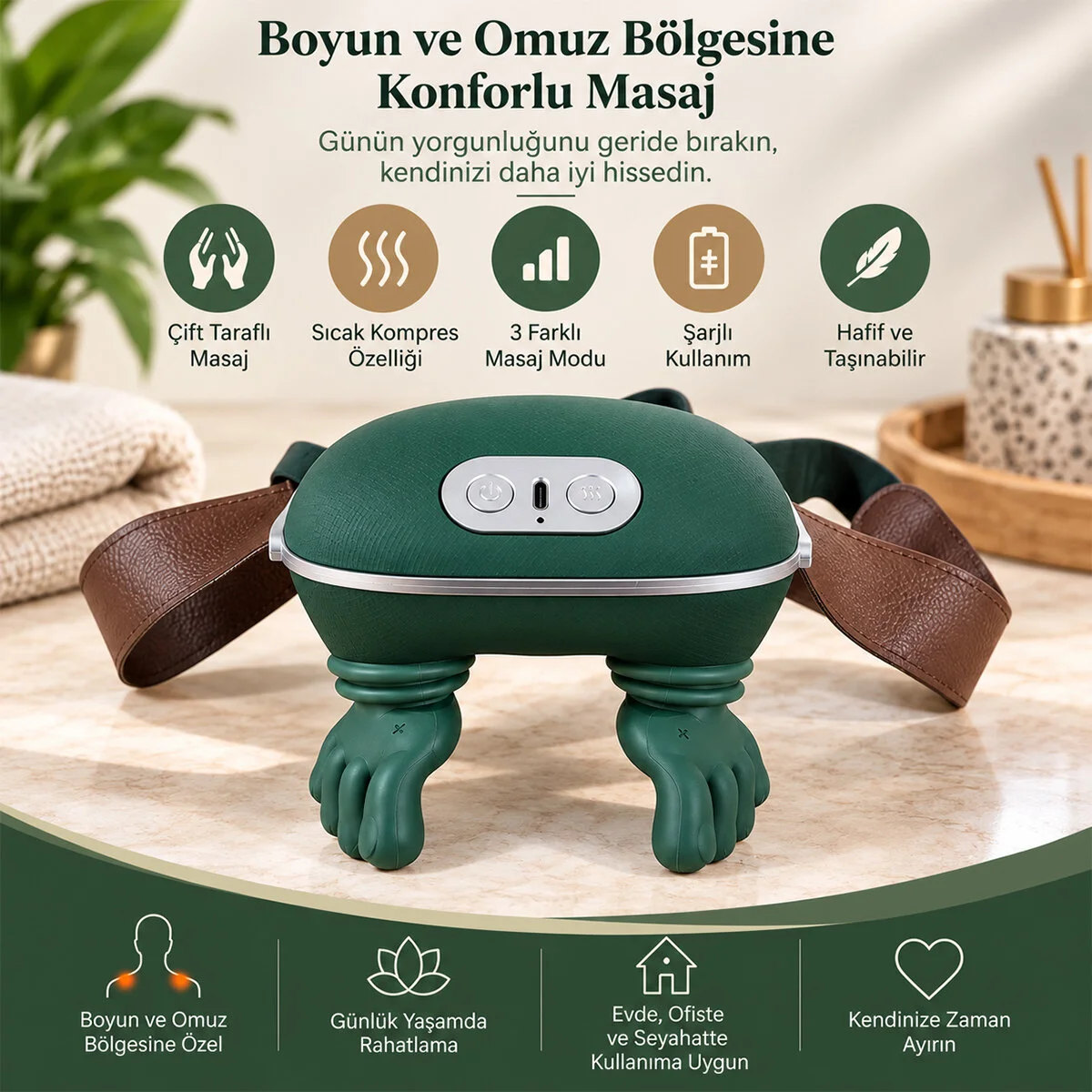 ÇİFT EL ŞEKLİNDE BOYUN VE OMUZ MASAJ ALETİ 5V - 2000mAH 165X155X135MM DP-770 görsel 2