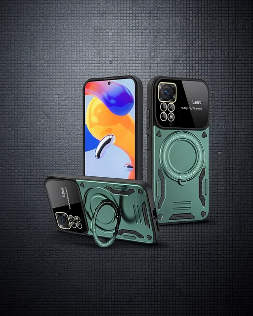 Xiaomi Redmi Note 11 Pro Kılıf Joy Lens Standlı Kapak - Koyu Yeşil