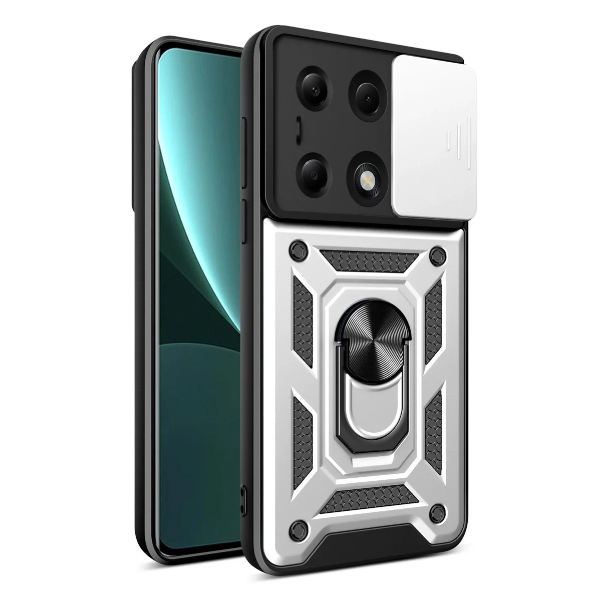 Xiao Poco M6 Pro 4g Kılıf Pars Lens Yüzüklü Silikon - Gümüş