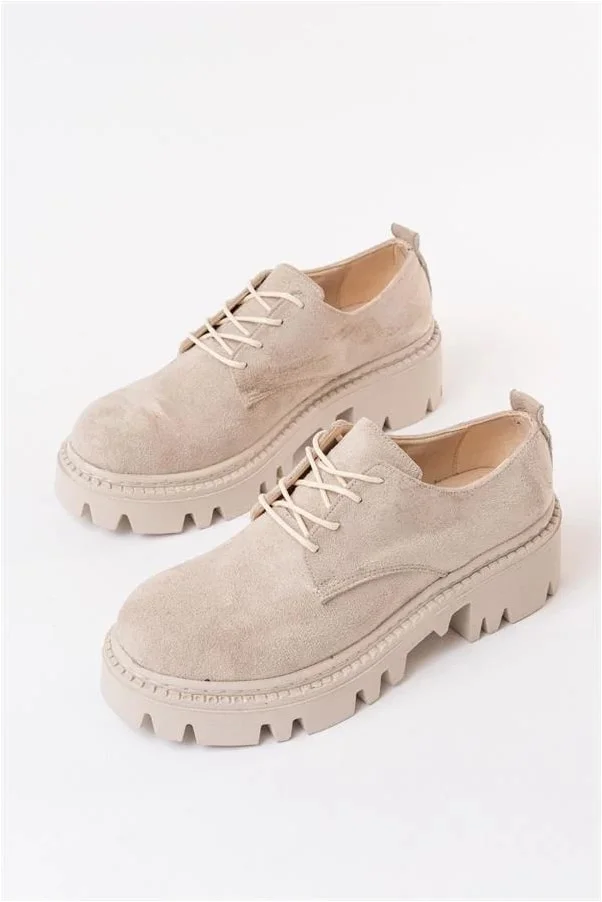 Kadın Loafer Ayakkabı Ayakkabı Bağcıklı Tabanlı Süet Yüksek Casual Konfor görsel 3