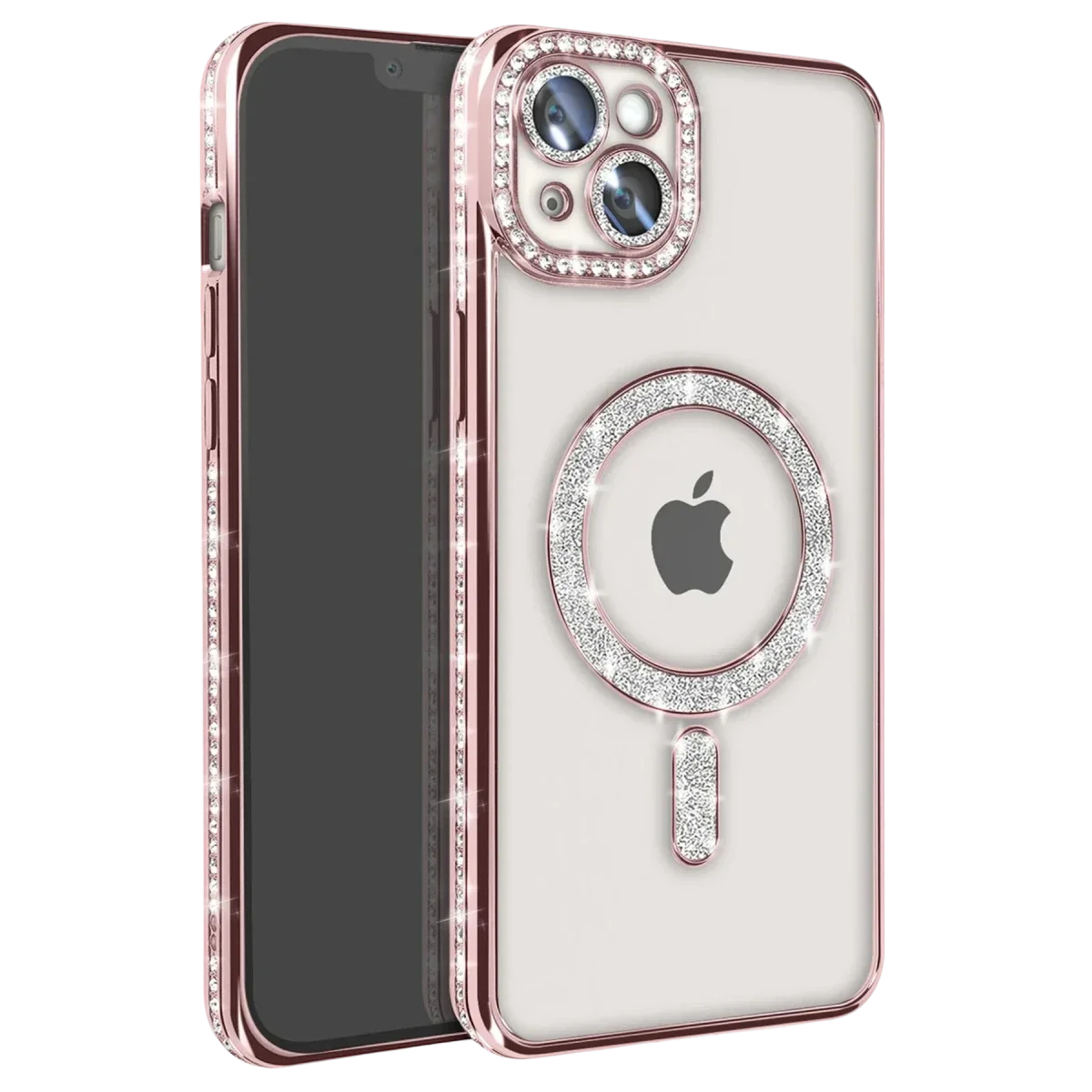 Apple iPhone 15 Kılıf Joke Simli Magneticsafe Kılıf - Pembe