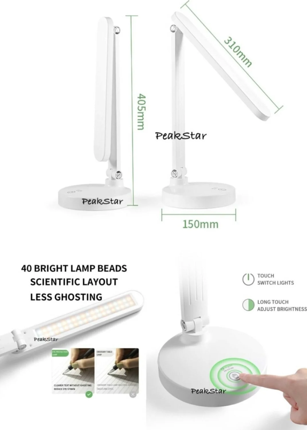 PS-1912 Şarjlı Dokunmatik LED Masa Lambası – 3 Renk Tonlu, Ayarlanabilir Parlaklık, USB Kablolu görsel 2