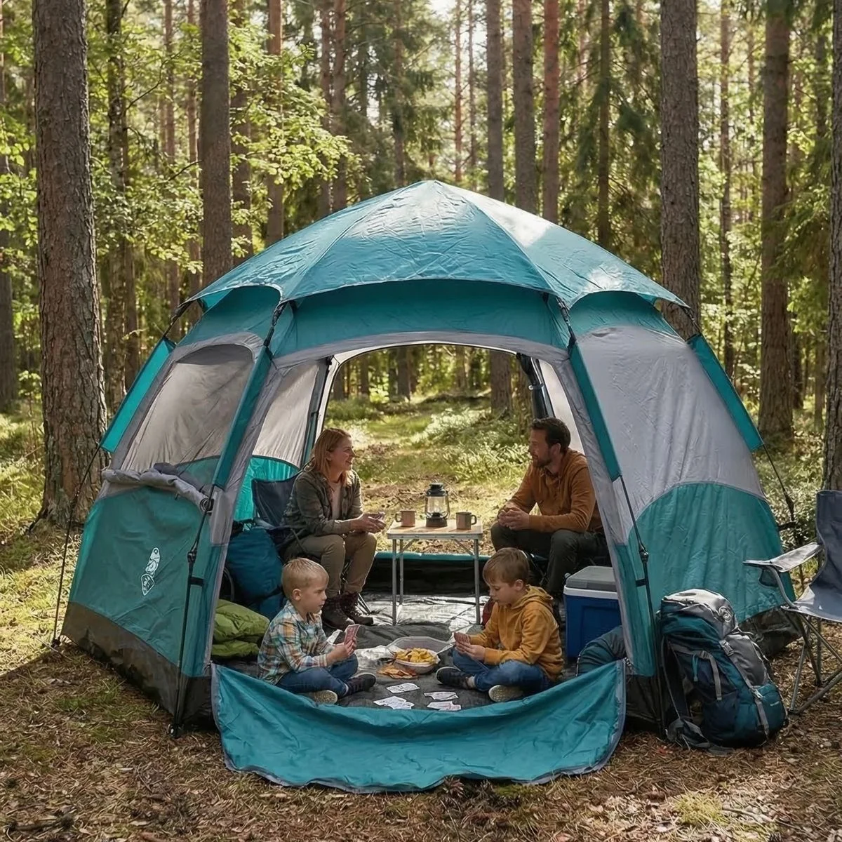4 Kişilik Otomatik Kamp Çadırı – Altıgen Tasarım, Çift Kapılı, Suya Dayanıklı, Hızlı Kurulumlu Geniş Aile Outdoor Çadırı 240x240x160 cm görsel 3