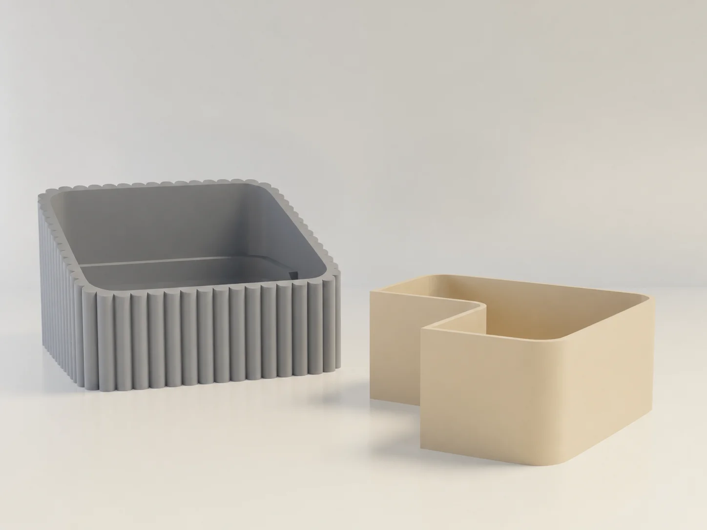 3D Baskı Fıstık Kasesi - Çift Hazneli Kabuk Ayırıcı Sunum Kasesi - Gri Bej görsel 2