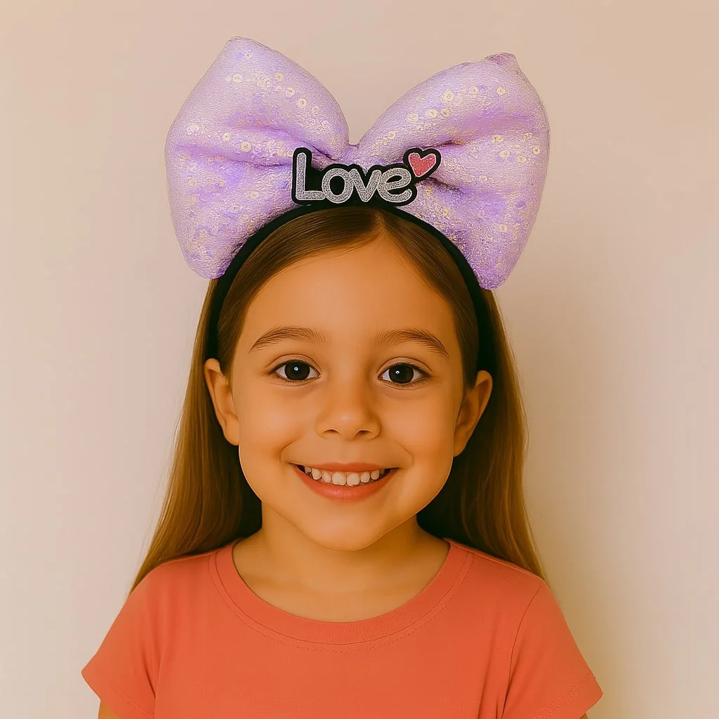LED Işıklı Love Yazılı Mor Fiyonk Taç – Kız Çocuk Parti Tacı görsel 2