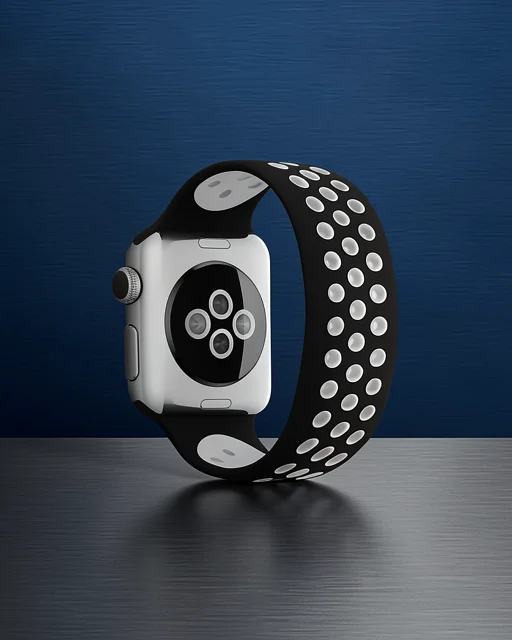 Apple Watch 38mm Ayarlı Delikli Silikon Kordon - Siyah-beyaz