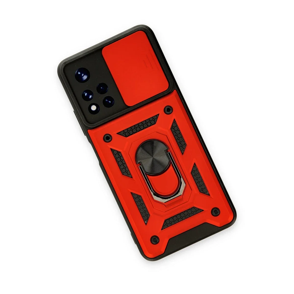 Xiaomi Redmi Note 11T Kılıf Pars Lens Yüzüklü Silikon - Kırmızı görsel 2
