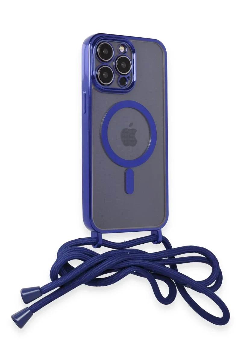 Apple iPhone 12 Pro Kılıf Divo Lazer Askılı Magsafe Kapak - Mavi görsel 2