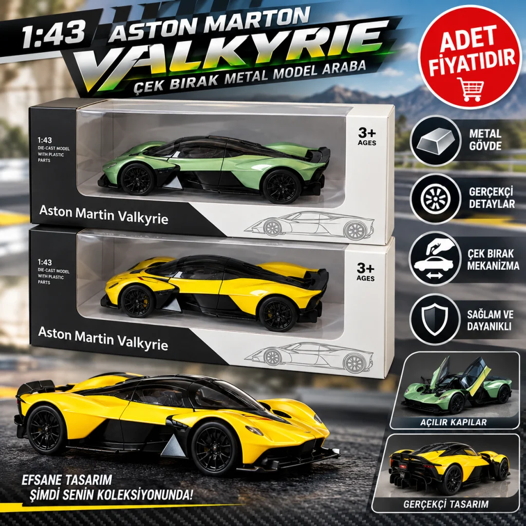 RW8143 1:43ASTON MARTON VALKYRIE ÇEK BIRAK METAL MODEL ARABA (adet fiyatıdır) görsel 2