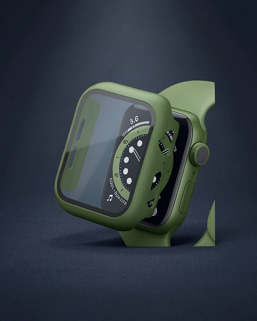 Apple Watch 45mm Camlı Kasa Ekran Koruyucu - Koyu Yeşil