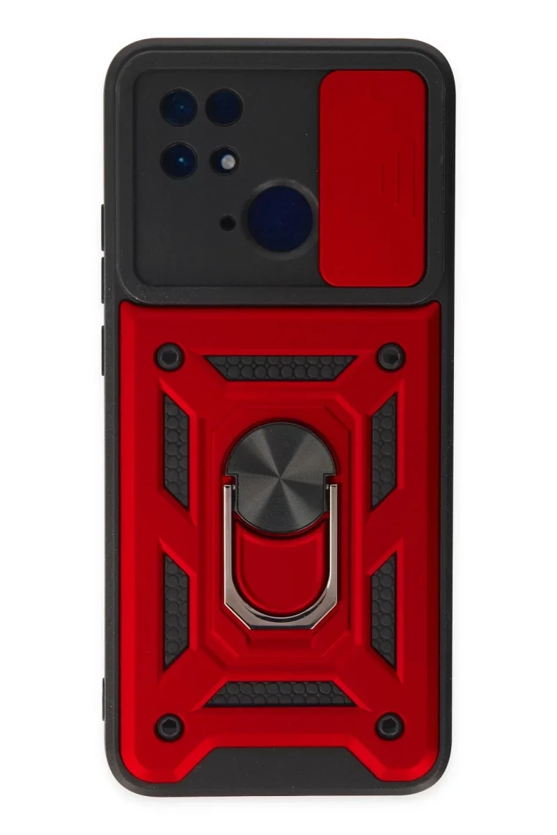 Xiao Red 10C Kılıf Pars Lens Yüzüklü Silikon - Kırmızı