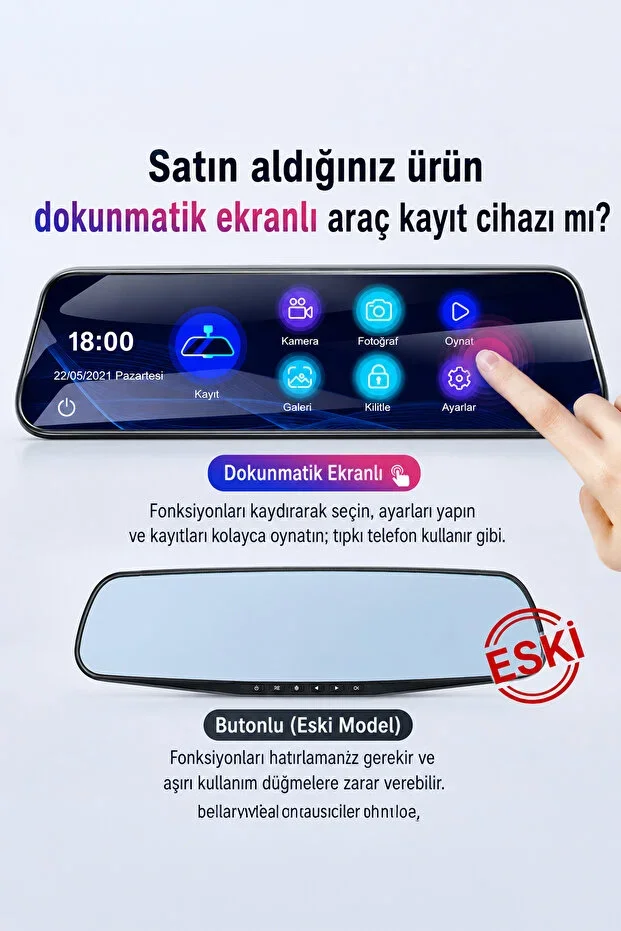 2K Ekran Tam Dokunmatik 9.66” Dikiz Ayna Araç Içi Kamera (1080P ARKA) görsel 5
