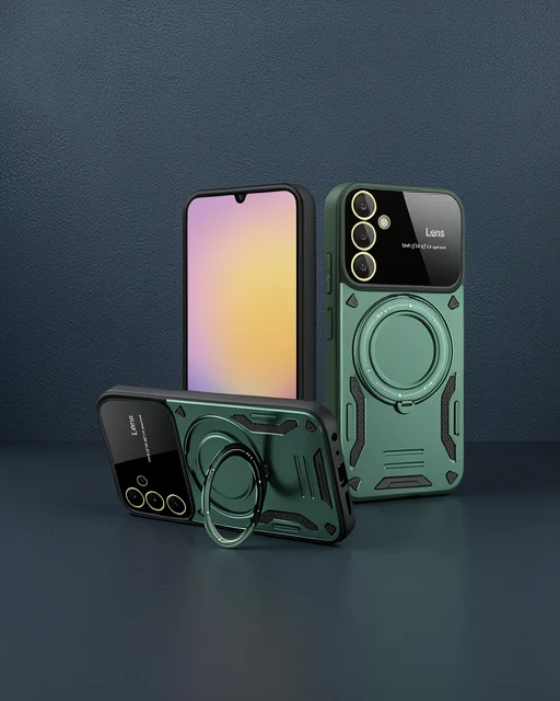 Samsung Galaxy S25 Plus Kılıf Joy Lens Standlı Kapak - Koyu Yeşil