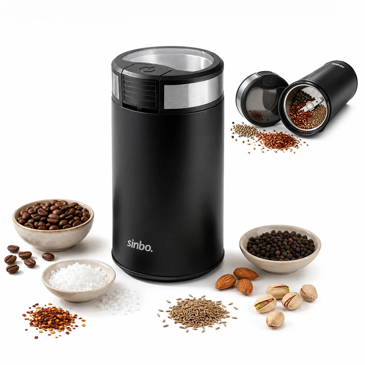 Kahve - Baharat Öğütücü Makine 2 Bıçaklı Çelik Öğütme Haznesi 50GR Öğütme Ac MOTOR=200W SCM-9044