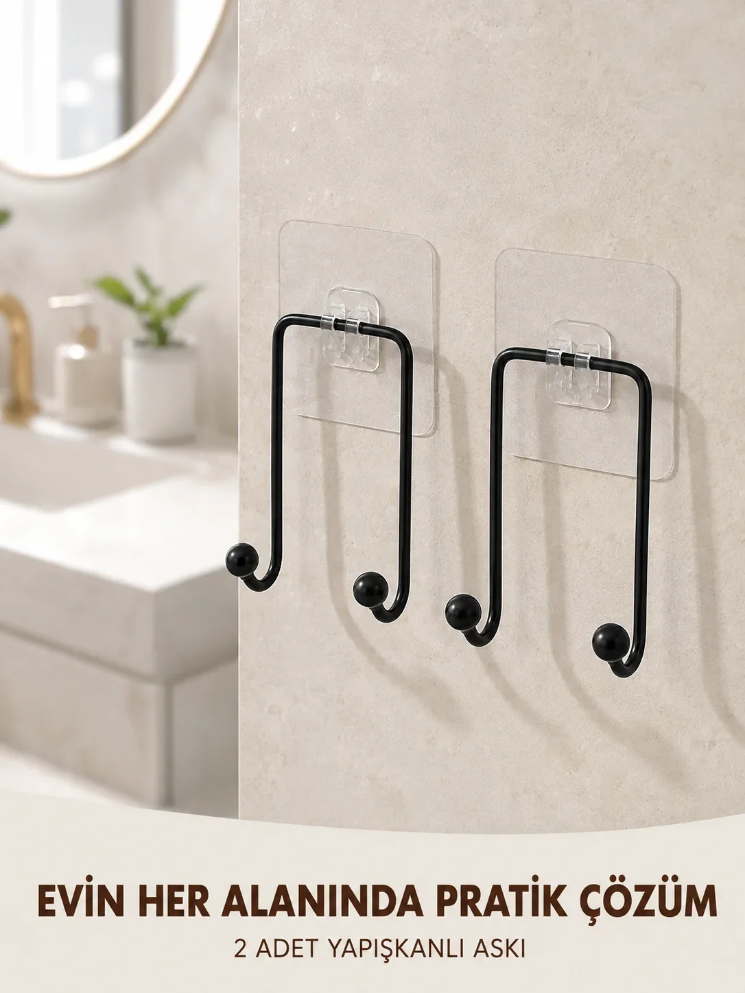 2'li Yapışkanlı Duvar Askısı Mutfak Banyo ve Ev İçin Askılık