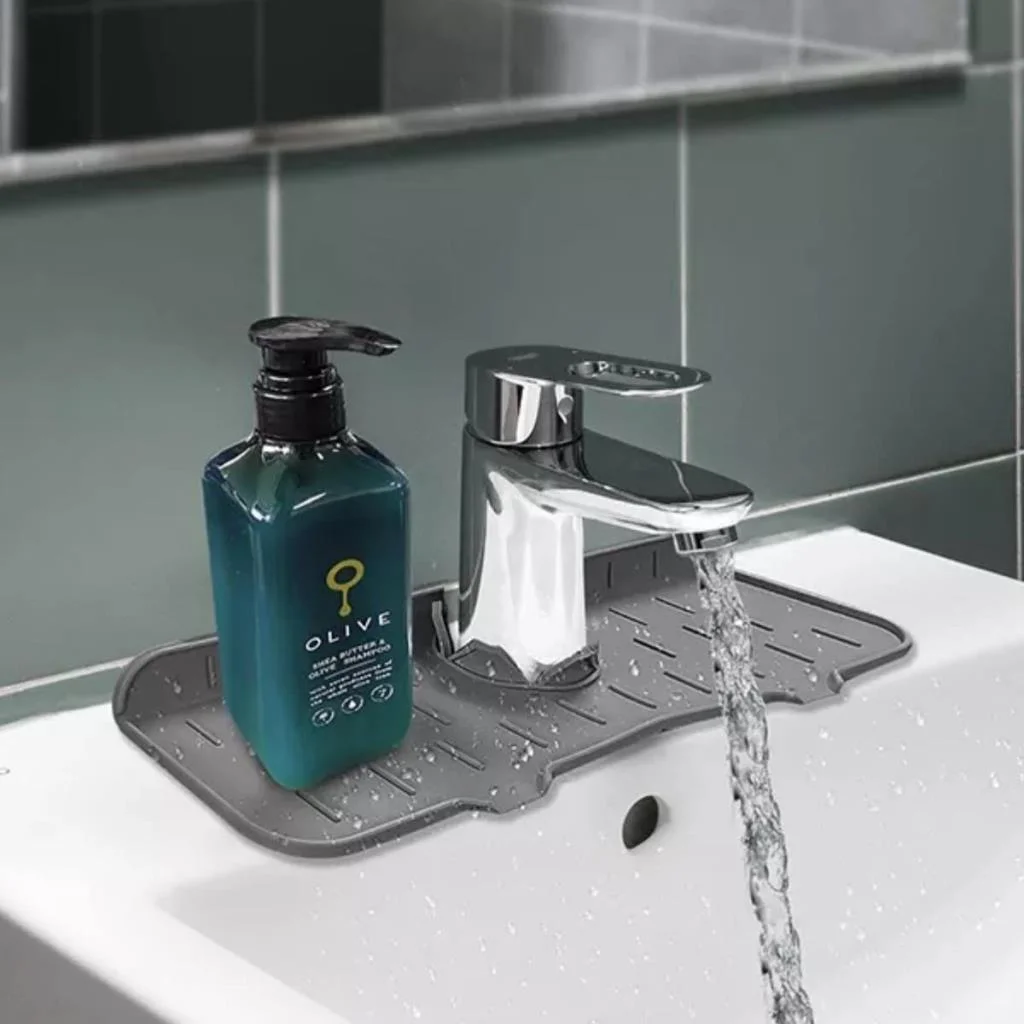Lavabo İçin Silikon Esnek Mat Musluk Sapı Damlama Tutucu Raf Mutfak Tezgahı Sıçrama Koruma (adet fiyatıdır) görsel 3